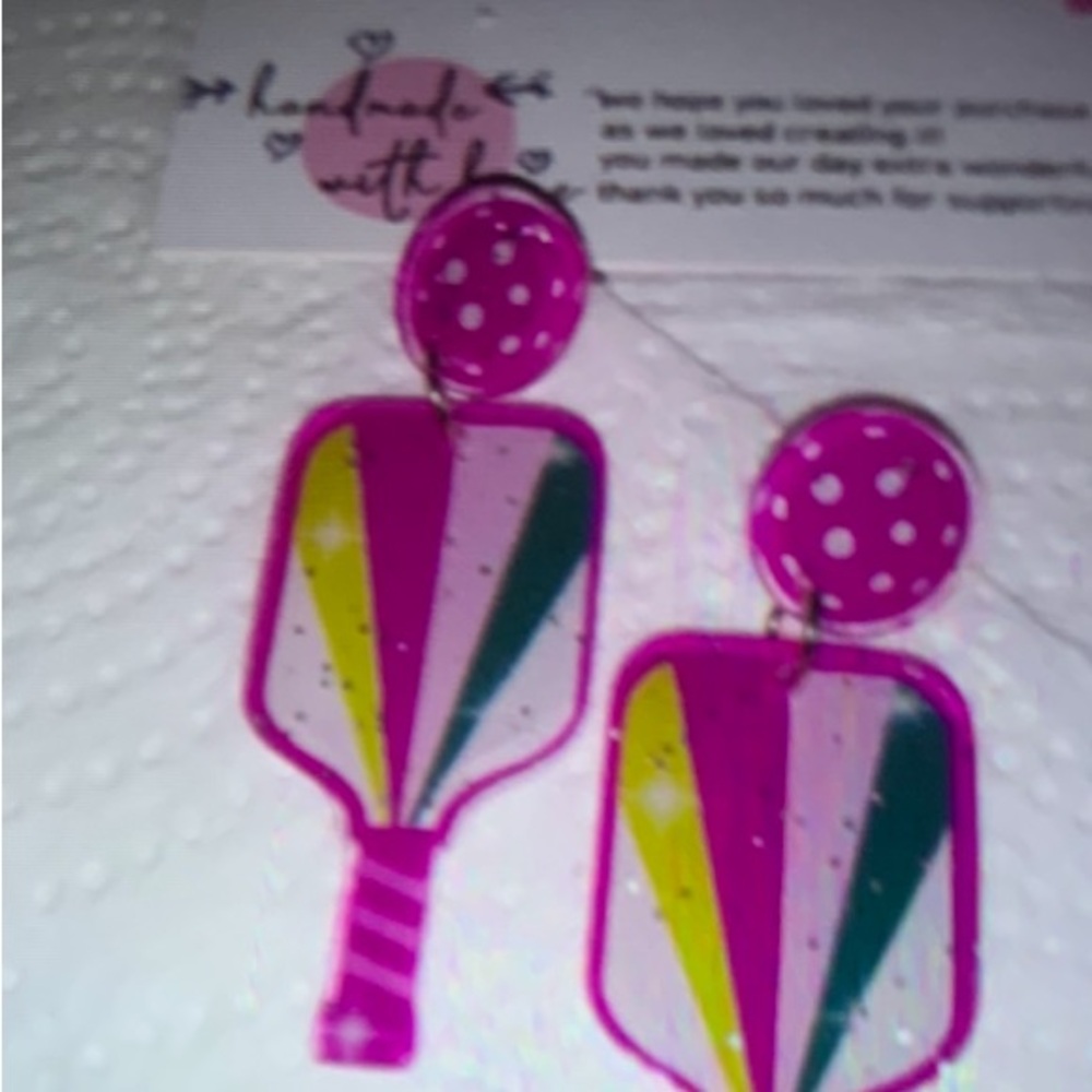 CUTE Pickle Ball Earrings Paddle Dangle Drop Stud back NEW NWT